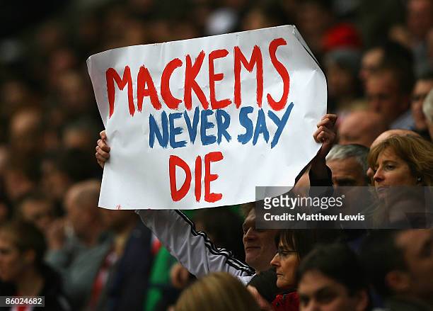 Sunderland fan shows his support to his team during the Barclays Premier League match between Sunderland and Hull City at the Stadium of Light on...