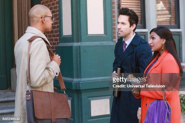 Anna & Jeremy's Meryl Streep Costume Party" Episode 605 -- Pictured: Yassir Lester as David, Ed Weeks as Jeremy Reed, Mindy Kaling as Mindy Lahiri --
