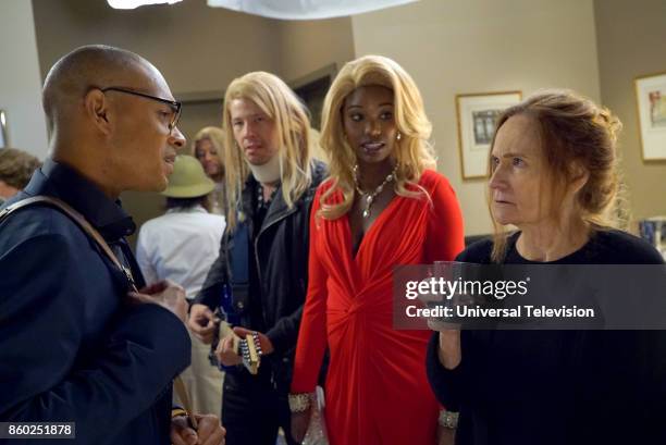 Anna & Jeremy's Meryl Streep Costume Party" Episode 605 -- Pictured: Yassir Lester as David, Ike Barinholtz as Morgan Tookers, Xosha Roquemore as...