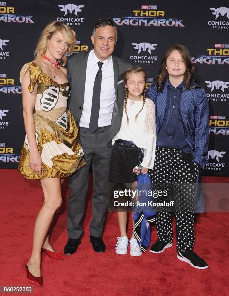 Mark Ruffalo, wife Sunrise Coigney and children arrive at the Los Angeles Premiere "Thor: Ragnarok" on October 10, 2017 in Hollywood, California.