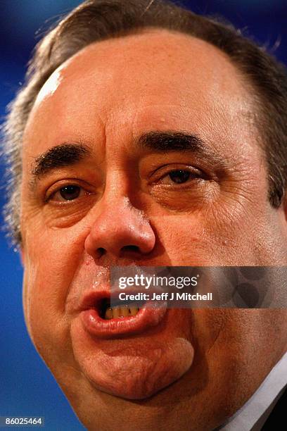 Scotland�s First Minister Alex Salmond, gives his key note speech to the SNP spring conference on April 18, 2009 in Glasgow, Scotland. Salmond...