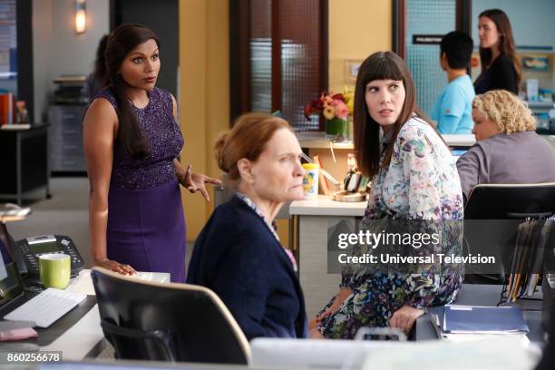 Anna & Jeremy's Meryl Streep Costume Party" Episode 605 -- Pictured: Mindy Kaling as Mindy Lahiri, Beth Grant as Beverly Janoszewski, Tipper Newton...