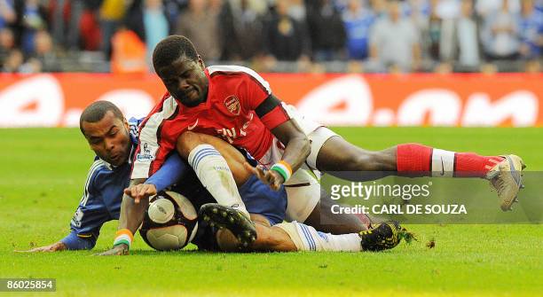 Arsenal's Ivorian defender Kolo Toure vies with Chelsea's Ashley Cole during the FA Cup Semi-Final football match at Wembley Stadium in London on...