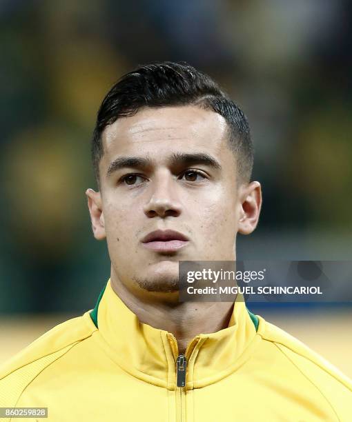 Brazil's Philippe Coutinho poses before the FIFA 2018 World Cup qualifier football match against Chile in Sao Paulo, Brazil, on October 10, 2017.