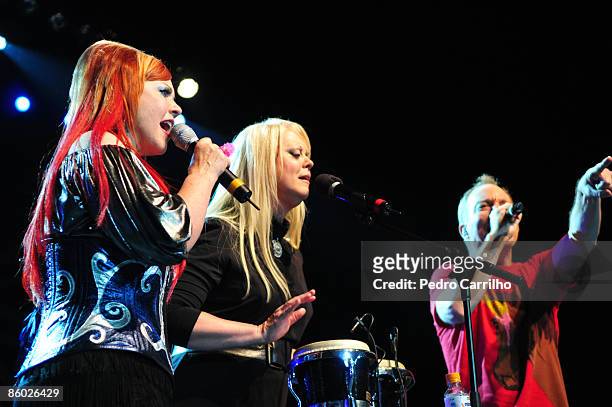 Kate Pierson , Cindy Wilson and Fred Scheider of the american band B 52's perform during concert at Citibank Hall on April 17, 2009 in Rio de...