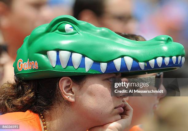 Fan of the University of Florida Gators watches play during the spring football Orange and Blue game April 18, 2009 at Ben Hill Griffin Stadium in...