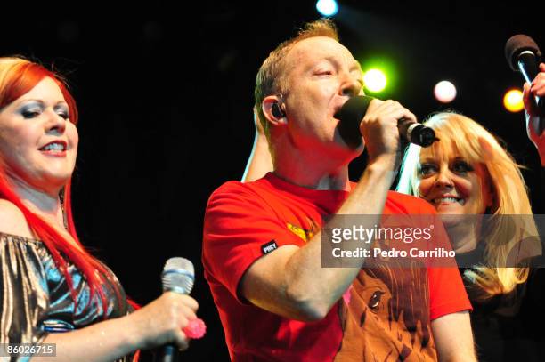 Kate Pierson , Cindy Wilson and Fred Scheider , of the american band B 52's, perform during concert at Citibank Hall on April 17, 2009 in Rio de...