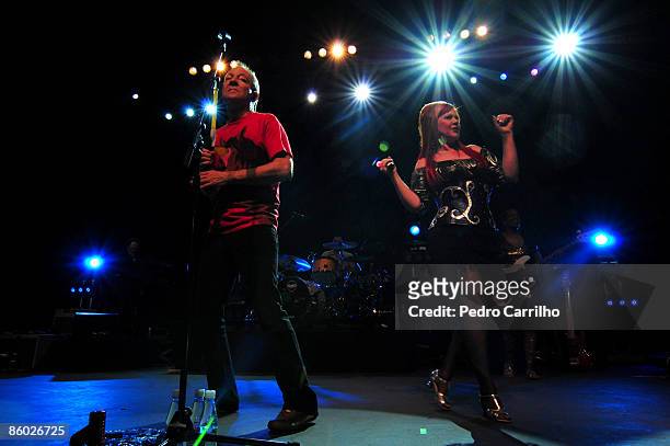 Kate Pierson and Fred Scheider , of the american band B 52's, perform during concert at Citibank Hall on April 17, 2009 in Rio de Janeiro, Brazil....