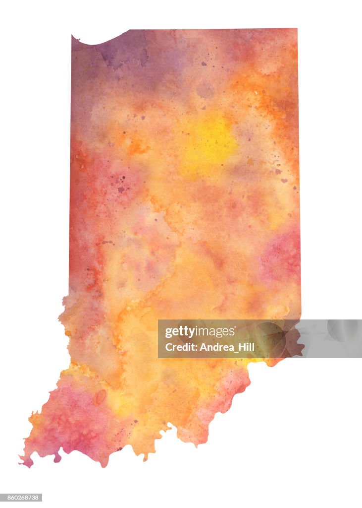Fall Color Chart Indiana Watercolor Map Of The Us State Of Indiana In Autumn Colors High-Res ...