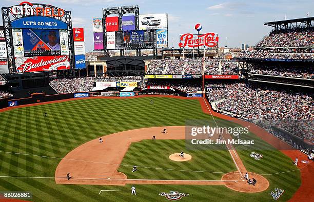 General view as the New York Mets play the Milwaukee Brewers on April 18, 2009 at Citi Field in the Flushing neighborhood of the Queens borough of...