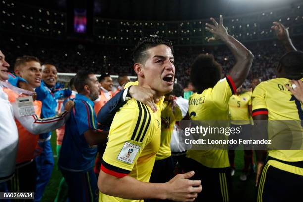 James Rodriguez of Colombia celebrates the qualifying to the World Cup Russia 2018 after the match between Peru and Colombia as part of FIFA 2018...