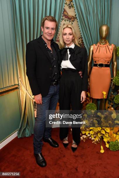 William Banks-Blaney and Sabine Getty attend the William Vintage x Farfetch Gianni Versace archive launch dinner at The Dorchester on October 11,...