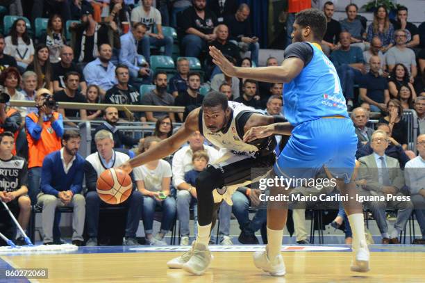 Marcus Slaughter of Virtus Segafredo competes with Damien Inglis of Betaland during the LBA LegaBasket of Serie A1 match between Virtus Segafredo...