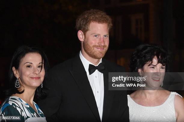 Prince Harry with Amanda Pullinger, Chief Executive Officer of 100 Women in Finance and Sonia Gardner attend 100 Women in Finance Gala Dinner in aid...