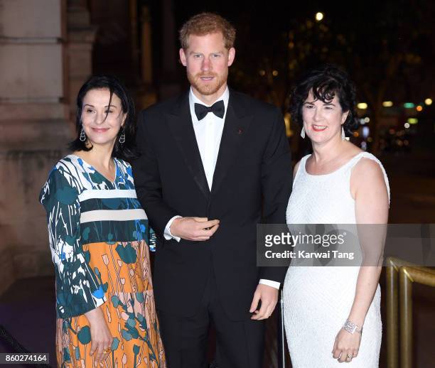 Prince Harry with Sonia Gardner , President of 100 Women in Finance and Amanda Pullinger , Director of 100 Women in Finance arrive for the 100 Women...