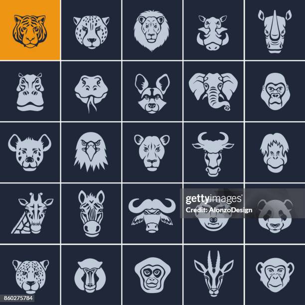 african animal face icons - chimpanzee stock illustrations