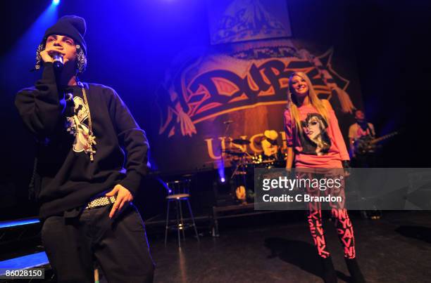 Dappy and Tulisa of N-Dubz perform on stage at Shepherds Bush Empire on April 18, 2009 in London, England.