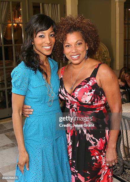 Shaun Robinson and Rolanda Watts attend a reception celebrating the release of Shaun Robinson's book "Exactly As I Am" at a private residence on...
