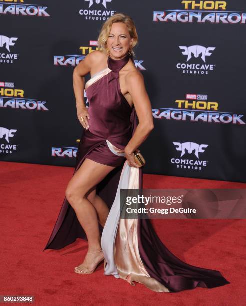 Zoe Bell arrives at the premiere of Disney and Marvel's "Thor: Ragnarok" at the El Capitan Theatre on October 10, 2017 in Los Angeles, California.