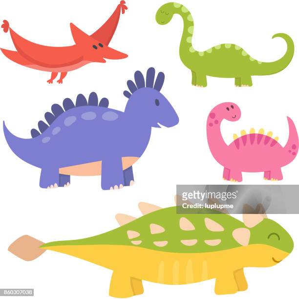  Dibujos Animados Dinosaurios Vector Ilustración Monstruo Animal Dino Carácter Prehistórico Reptil Depredador Jurásico Fantasía Dragón Ilustración de stock