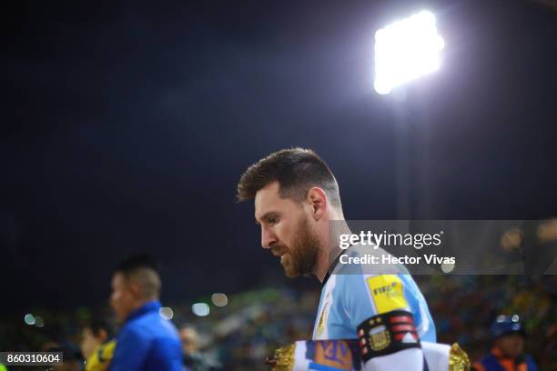 Lionel Messi of Argentina enters the field prior to a match between Ecuador and Argentina as part of FIFA 2018 World Cup Qualifiers at Olimpico...