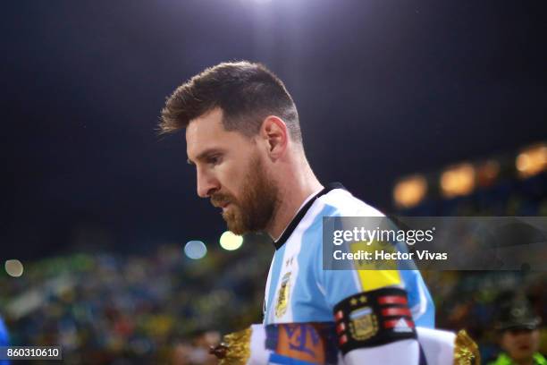 Lionel Messi of Argentina enters the field prior to a match between Ecuador and Argentina as part of FIFA 2018 World Cup Qualifiers at Olimpico...