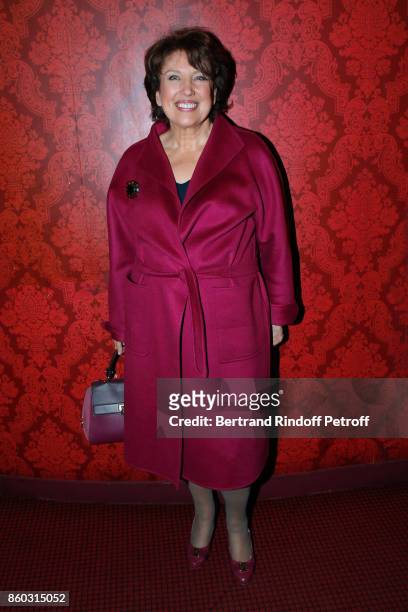 Roselyne Bachelot-Narquin attends the "Novecento" Theater Play in support of APREC at Theatre Montparnasse on October 11, 2017 in Paris, France.