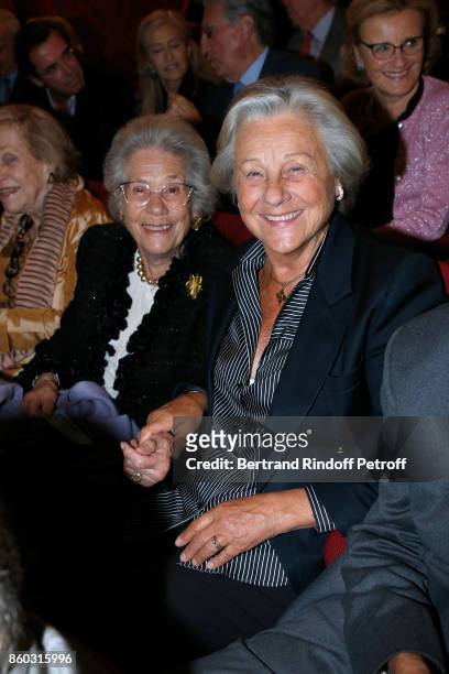 Marina de Brantes and her Sister-in-Law attend the "Novecento" Theater Play in support of APREC at Theatre Montparnasse on October 11, 2017 in Paris,...