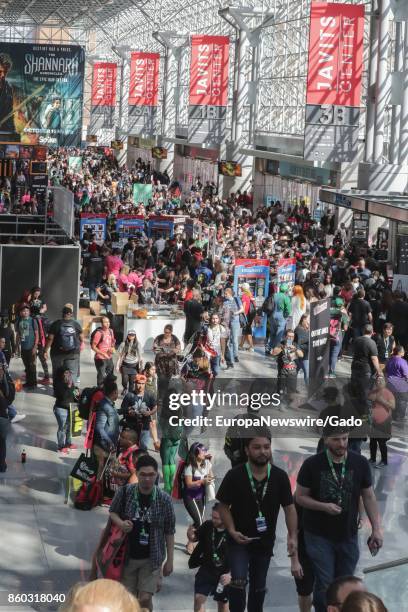 Overhead view of crowd at New York Comic Con, at the Javits Convention Center, New York City, New York, October 5, 2017.