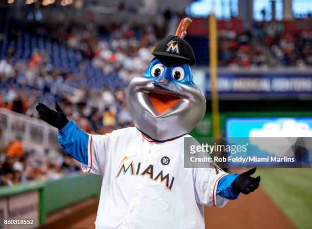 Miami Marlins mascot Billy the Marlin before the Opening Day game against the Atlanta Braves at Marlins Park on April 11, 2017 in Miami, Florida.