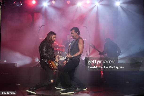 Bush guitar player Chris Traynor and Bush lead singer Gavin Rossdale performs in concert at Coliseu do Recreios in Lisbon on October 11, 2017 in...