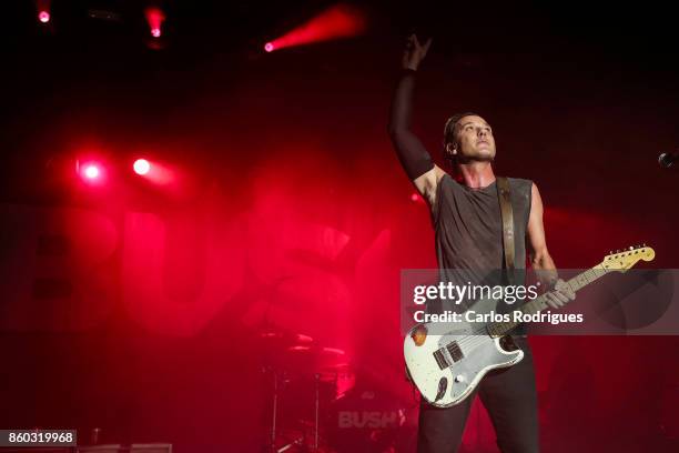 Bush lead singer Gavin Rossdale performs in concert at Coliseu do Recreios in Lisbon on October 11, 2017 in Lisbon, Portugal.