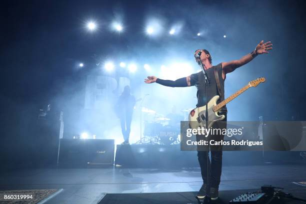 Bush lead singer Gavin Rossdale performs in concert at Coliseu do Recreios in Lisbon on October 11, 2017 in Lisbon, Portugal.