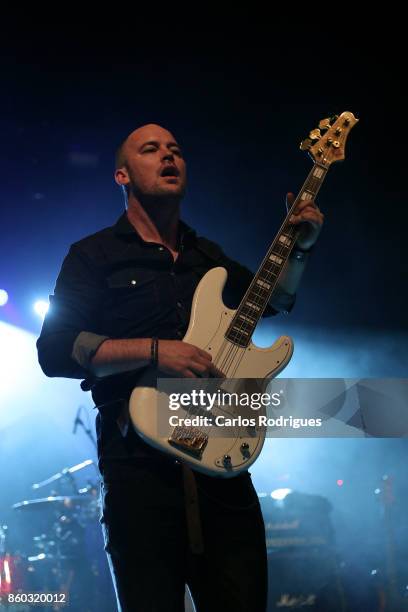 English band RavenEye bass guitar Aaron Spiers performs before Bush concert at Coliseu do Recreios in Lisbon on October 11, 2017 in Lisbon, Portugal.