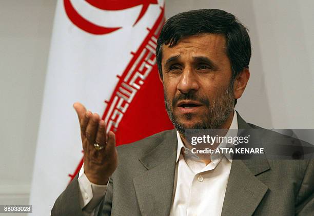 Iranian President Mahmoud Ahmadinejad speaks during a welcoming ceremony for former Turkish prime minister and chief of the Islamic Refah party,...