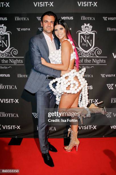 Model Micaela Schaefer and her boyfriend Felix Steiner attend the 'Nights of The Nights' event at Amano Grand Central on October 11, 2017 in Berlin,...