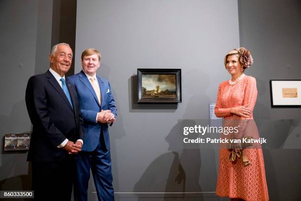 King Willem-Alexander and Queen Maxima of The Netherlands with President Marcelo Rebelo de Sousa visit the Museo Nacional Arte Antiga and the...