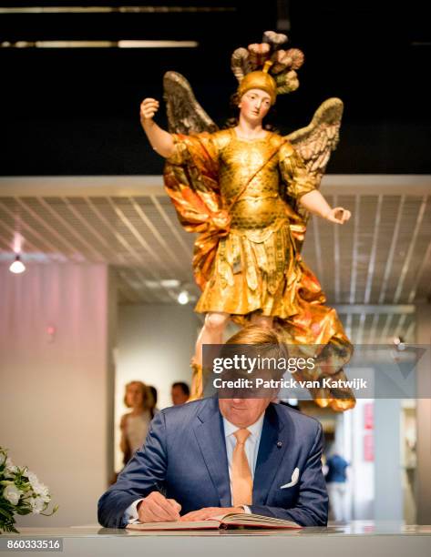 King Willem-Alexander and Queen Maxima of The Netherlands with President Marcelo Rebelo de Sousa visit the Museo Nacional Arte Antiga and the...