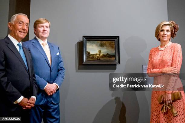 King Willem-Alexander and Queen Maxima of The Netherlands with President Marcelo Rebelo de Sousa visit the Museo Nacional Arte Antiga and the...