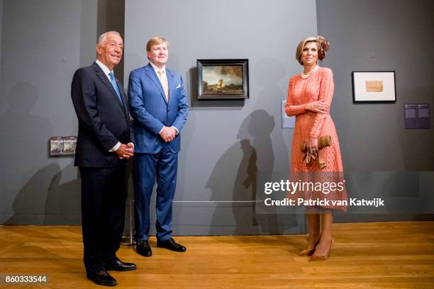 King Willem-Alexander and Queen Maxima of The Netherlands with President Marcelo Rebelo de Sousa visit the Museo Nacional Arte Antiga and the...