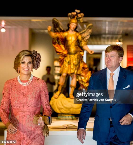 King Willem-Alexander and Queen Maxima of The Netherlands with President Marcelo Rebelo de Sousa visit the Museo Nacional Arte Antiga and the...