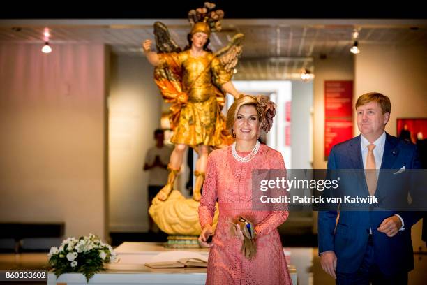 King Willem-Alexander and Queen Maxima of The Netherlands with President Marcelo Rebelo de Sousa visit the Museo Nacional Arte Antiga and the...