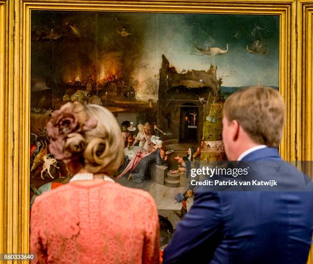 King Willem-Alexander and Queen Maxima of The Netherlands with President Marcelo Rebelo de Sousa visit the Museo Nacional Arte Antiga and the...