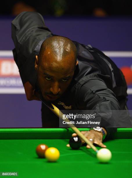 Rory McLeod of England in action in his first round match against Mark King of England during the Betfred World Snooker Championships at the Crucible...