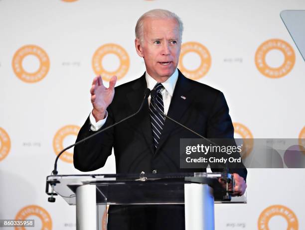 Former Vice President of the United States Joe Biden speaks during the 2017 Anti-Violence Project Courage Awards at Pier 59 on October 11, 2017 in...