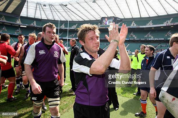 David Rees of Clifton applauds the fans following his team's defeat during the EDF Energy Intermediate Cup Final between Hartpury College and Clifton...