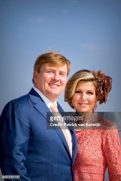 King Willem-Alexander of The Netherlands and Queen Maxima of The Netherlands pose at the Taag on October 11, 2017 in Lisboa CDP, Portugal.