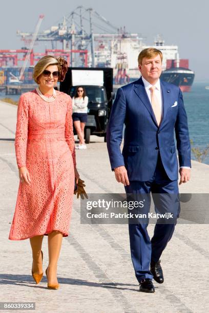 Queen Maxima of The Netherlands and King Willem-Alexander of The Netherlands pose at the Taag on October 11, 2017 in Lisboa CDP, Portugal.