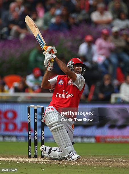 Irfan Pathan of Kings XI hits out during the IPL T20 match between Delhi Daredevils and Kings XI Punjab on April 19, 2009 in Cape Town, South Africa.