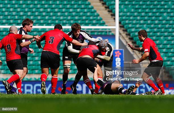 General view of the action during the EDF Energy Intermediate Cup Final between Hartpury College and Clifton at Twickenham on April 18, 2009 in...